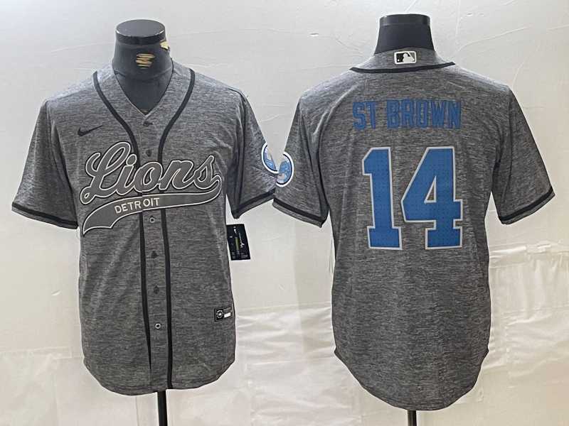 Men%27s Detroit Lions #14 Amon-Ra St. Brown Gray Cool Base Stitched Baseball Jersey